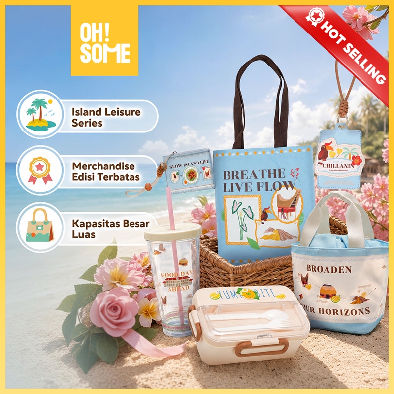 OHSOME Qyounger Island Leisure Life Series Tas Dompet dan Botol Minum Serbaguna