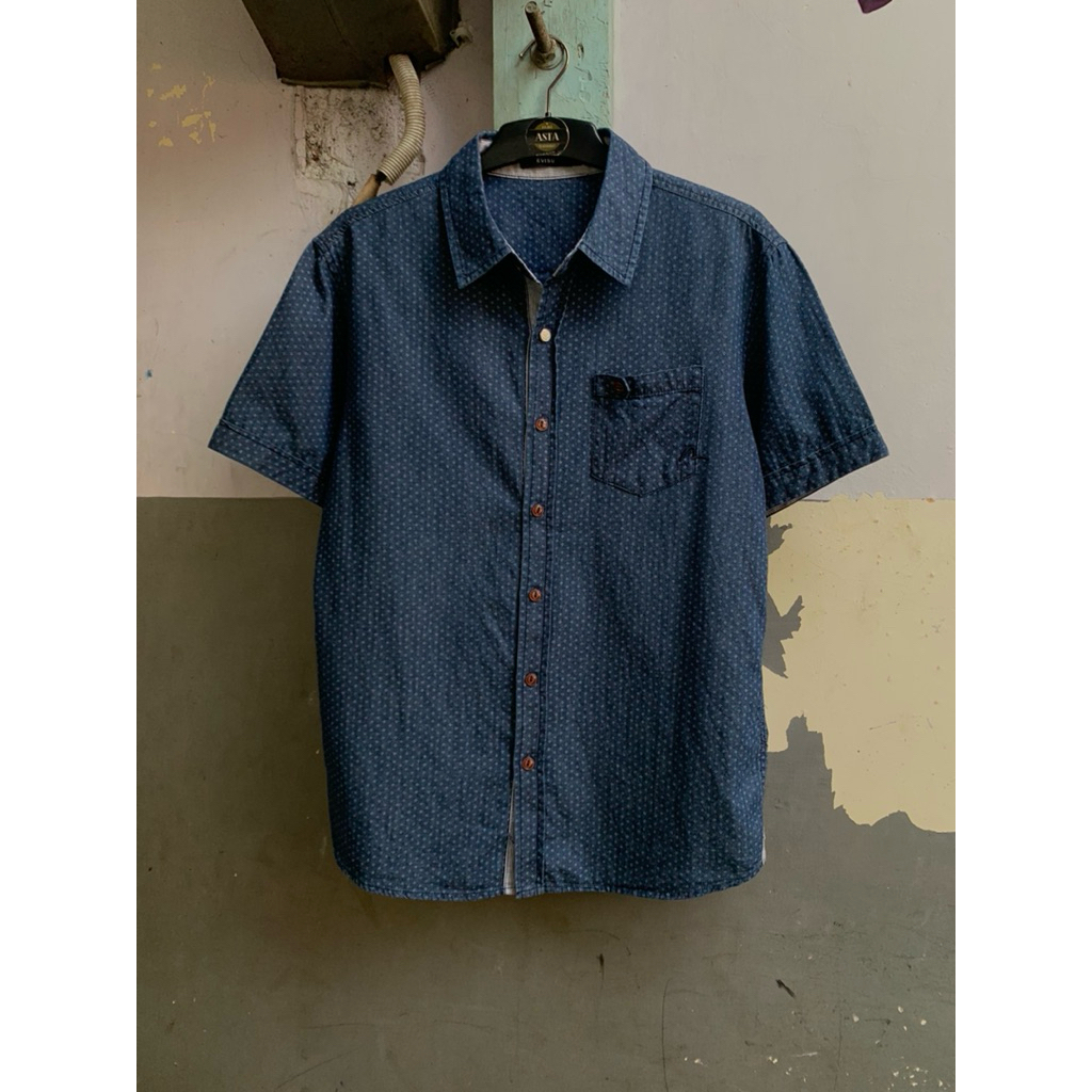 kemeja pria Evisu lengan pendek preloved