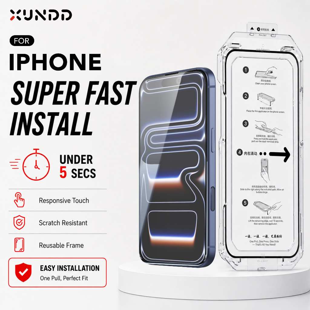 XUNDD Easy Quick-Fit Install Tempered Glass Antispy untuk iPhone 17E 17 17 Air 17 Pro 17 Pro Max Fre