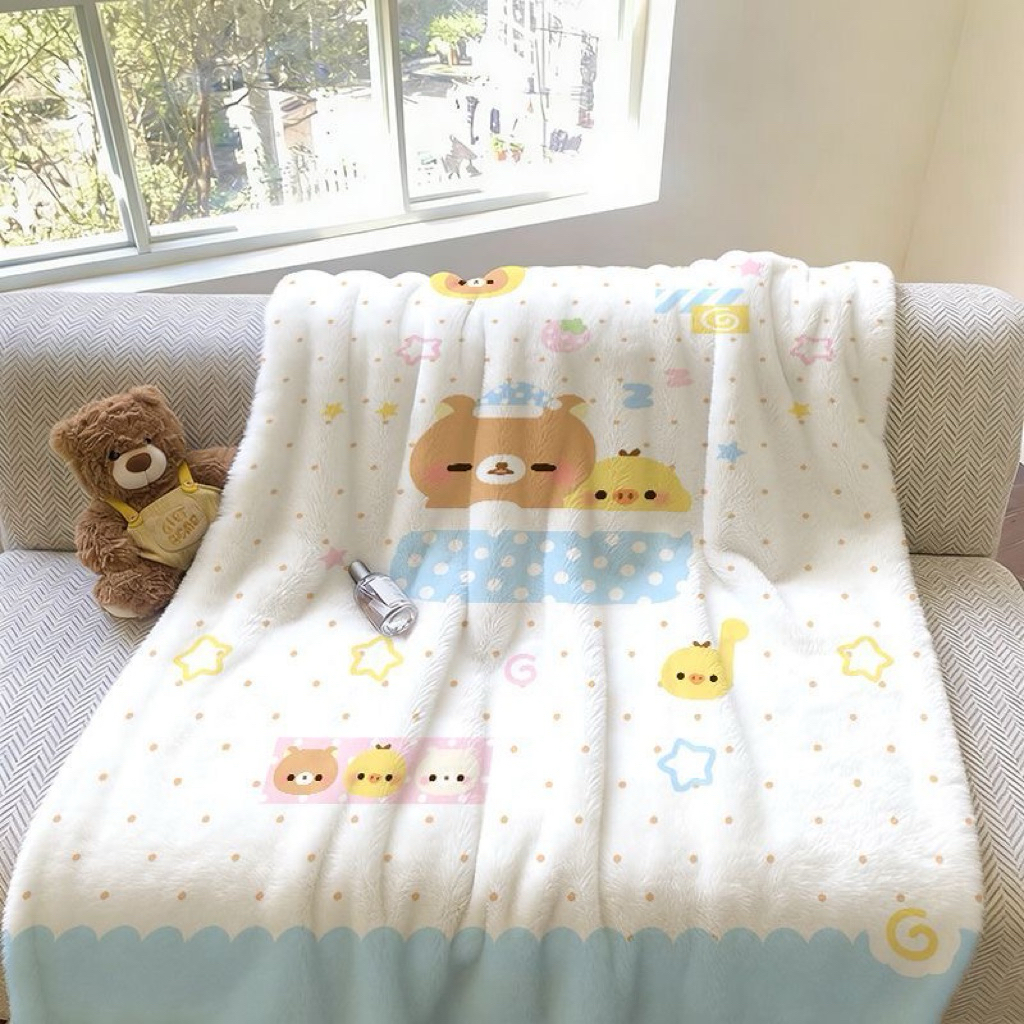 [PREORDER] Selimut Flanel Rilakkuma – Selimut Tipis untuk Kantor, Sofa & Kamar