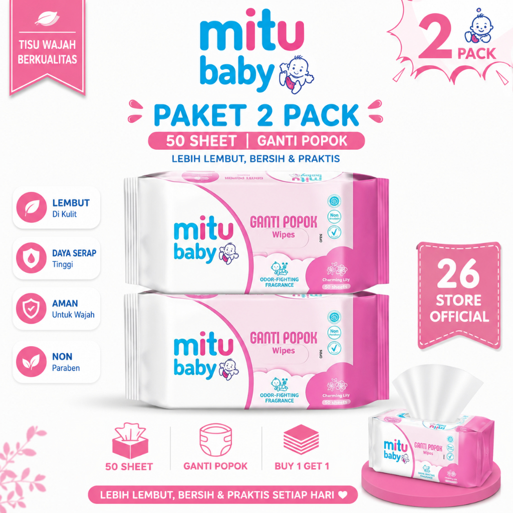 PAKET [2 - 4 Bundle] Mitu Baby Tissue Basah Ganti Popok Tisu Bayi Biru BPOM