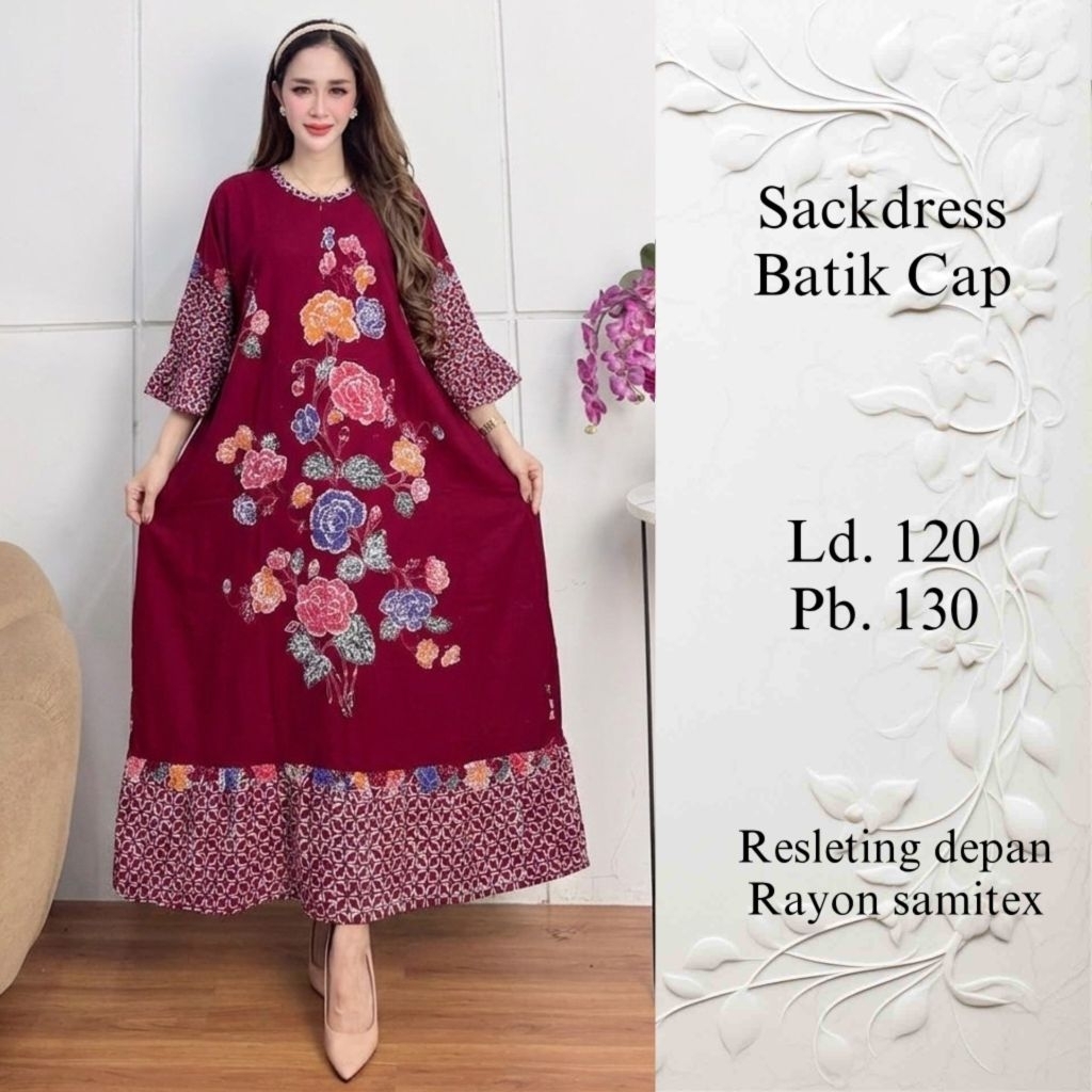 Daster Batik Cap Sackdress rayon Cap motif encim cantik Size jumbo Ld 120cm