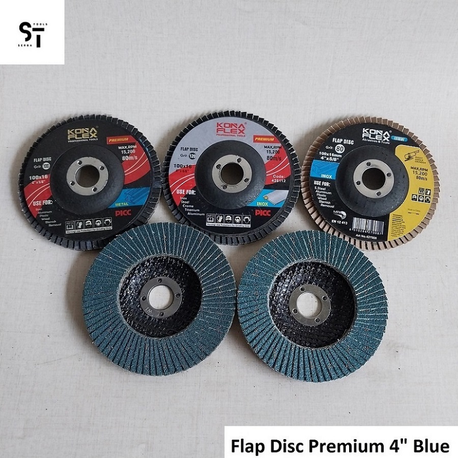 Amplas Susun 4 Inch 100x16mm Mata Gerinda Sirip Konaflex Flap Disc Premium Biru Blue