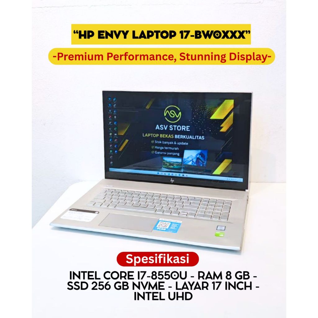 HP ENVY 17 BW0XXX CORE I7 8550U RAM 8GB SSD 256GB 17 INCH LAPTOP EDITING RENDERING MULTITASKING DESA