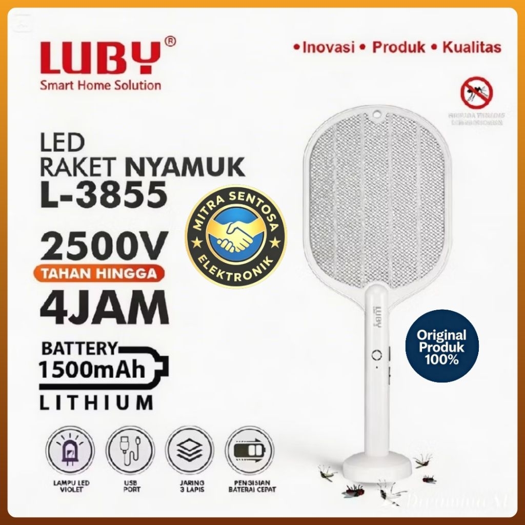 Raket Nyamuk Luby L-3855 + Lampu Ultra Violet Charger USB Tipe C
