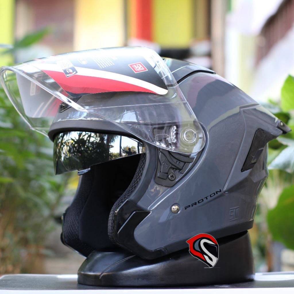 HELM HRV PROTON 2 KACA DOUBLE VISOR Helm Half Face Double Visor SNI ABS M L XL Hitam Putih Grey