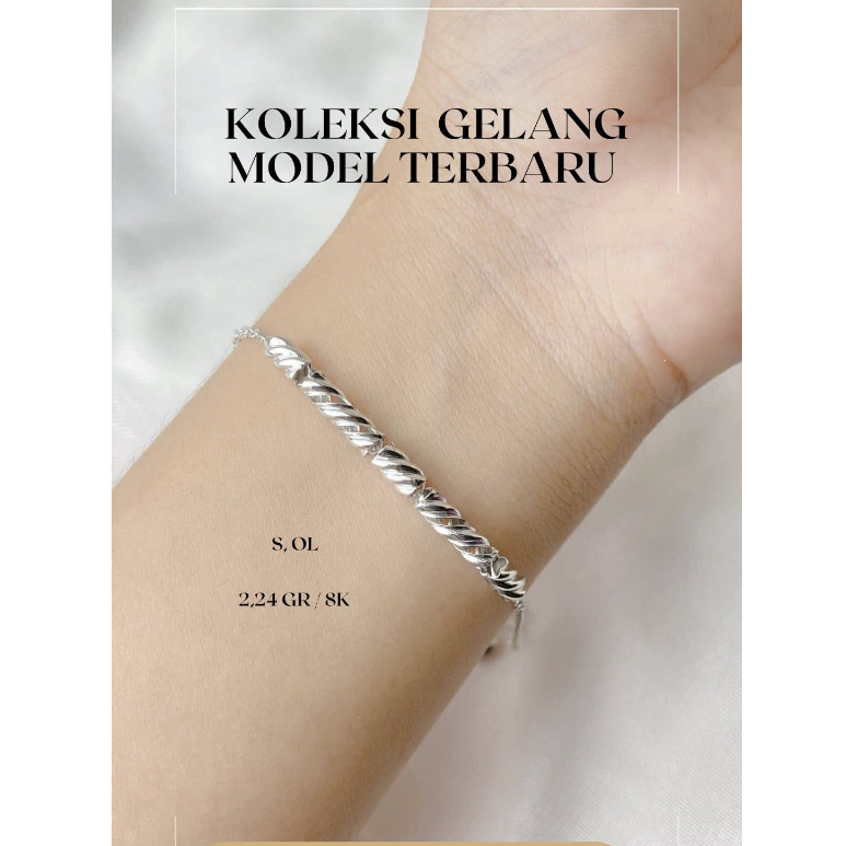 Gelang Emas Putih Dewasa Rantai Nori Extension 8K (Complete Mulia)