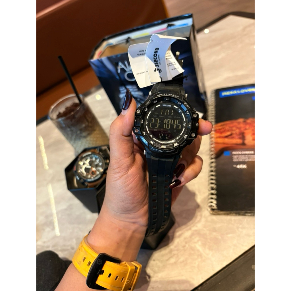 3SECOND jam tangan digital pria Black NEW