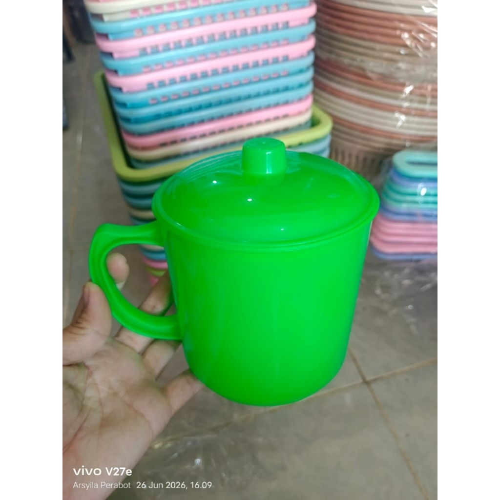 Mug Plastik 6 GM 500 Ml Mug Kopi Mug Tutup 1buah