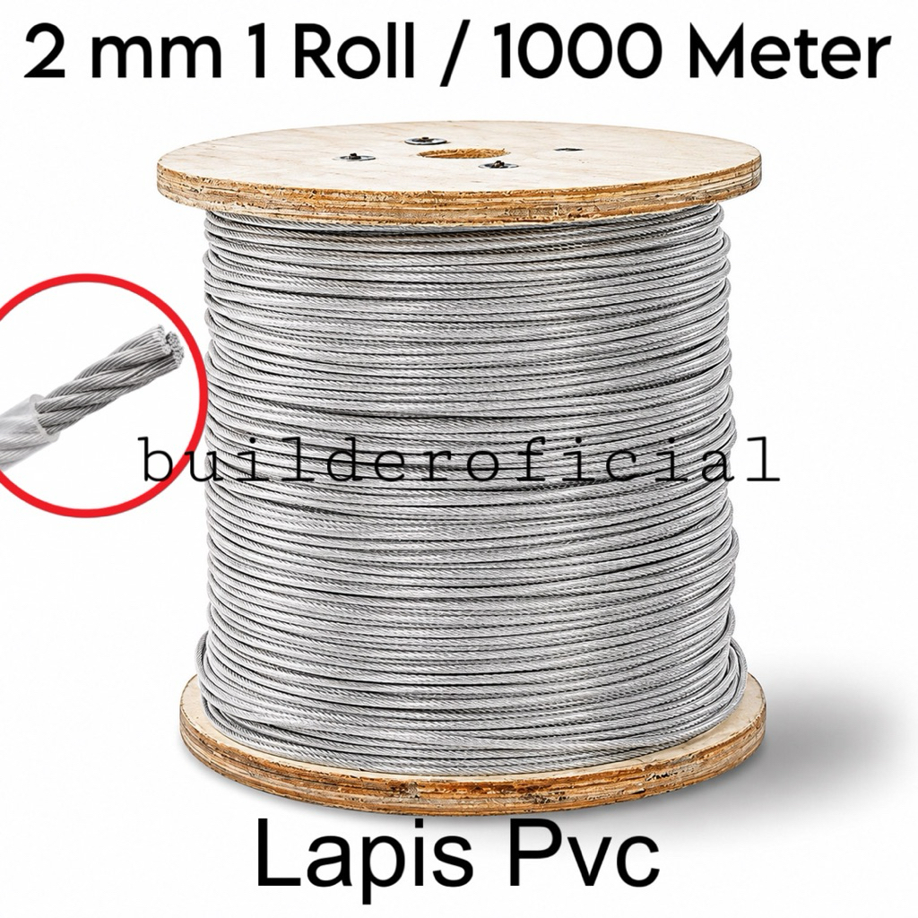 2 mm 1 Roll / 1000 Meter Seling Lapis Pvc Kawat Sling Pvc 1 Rol Ukuran 2 Mm Kawat Baja Seling Baja P