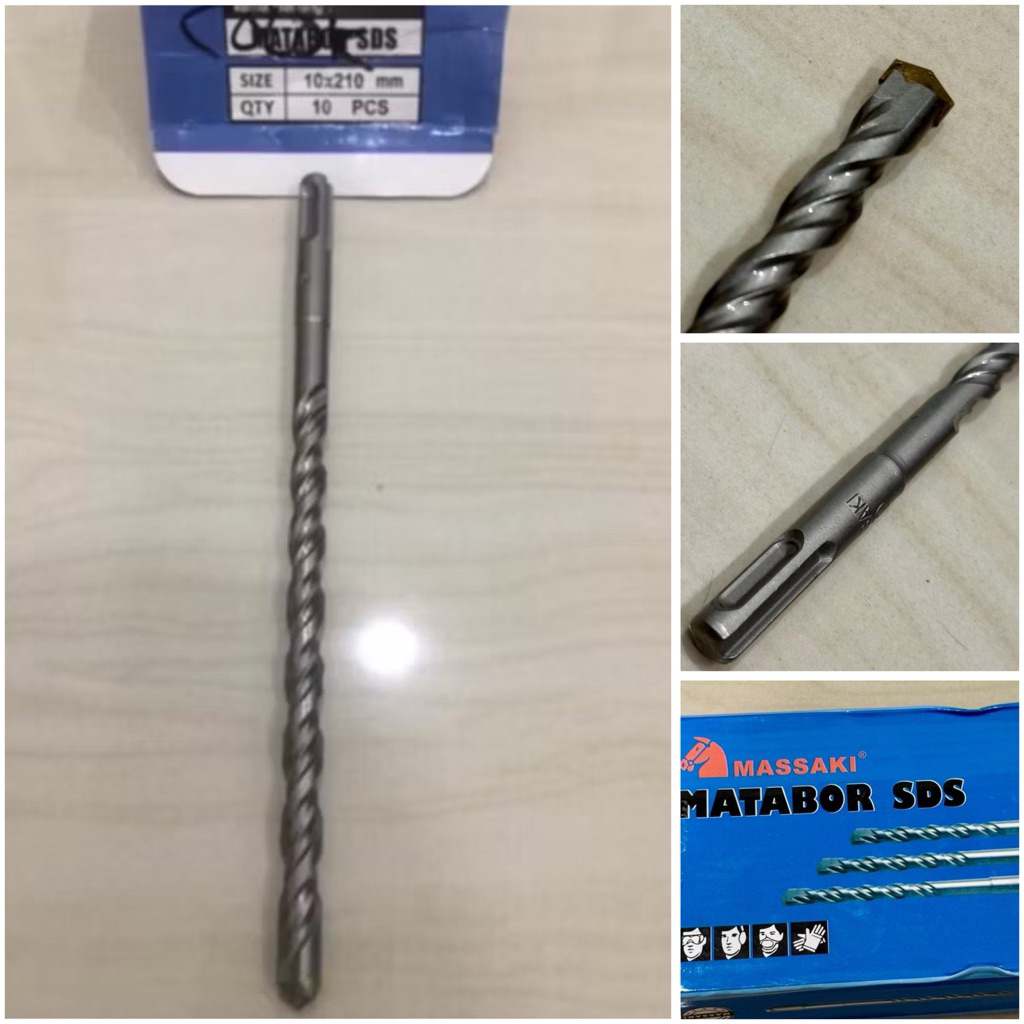 MASSAKI 10x210 Mata bor beton colok 10mm x 21cm sds plus tembok dinding hammer drill 10 mili concret