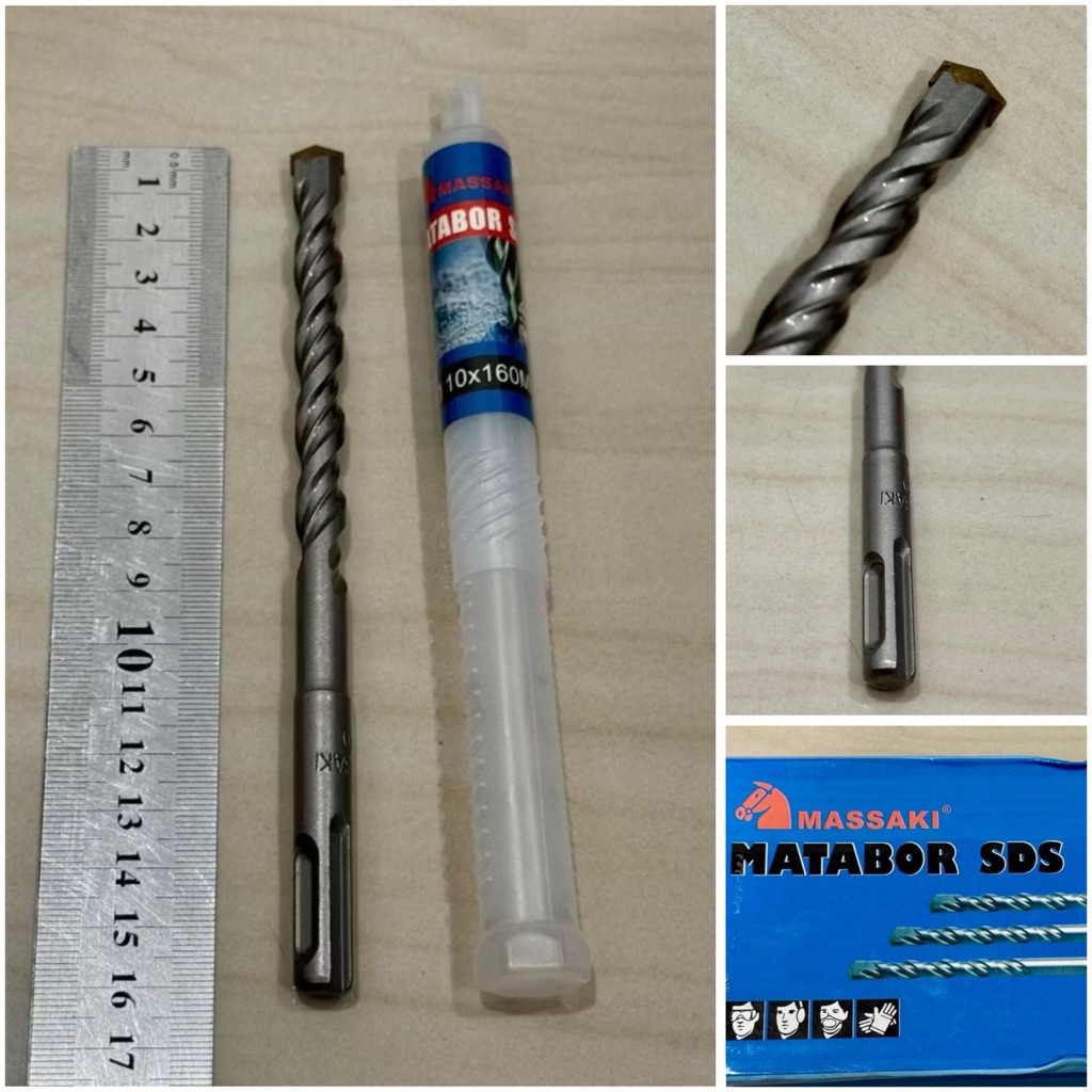 MASSAKI 10x160 Mata bor beton colok 10mm x 16cm sds plus tembok dinding hammer drill 10 mili concret