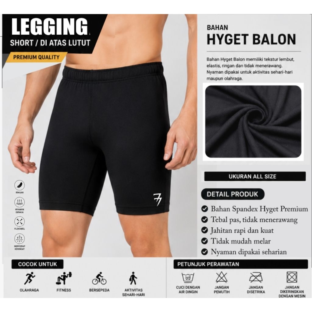 Legging Short Pria Premium - Celana Daleman Sport - Celana Compression Pendek