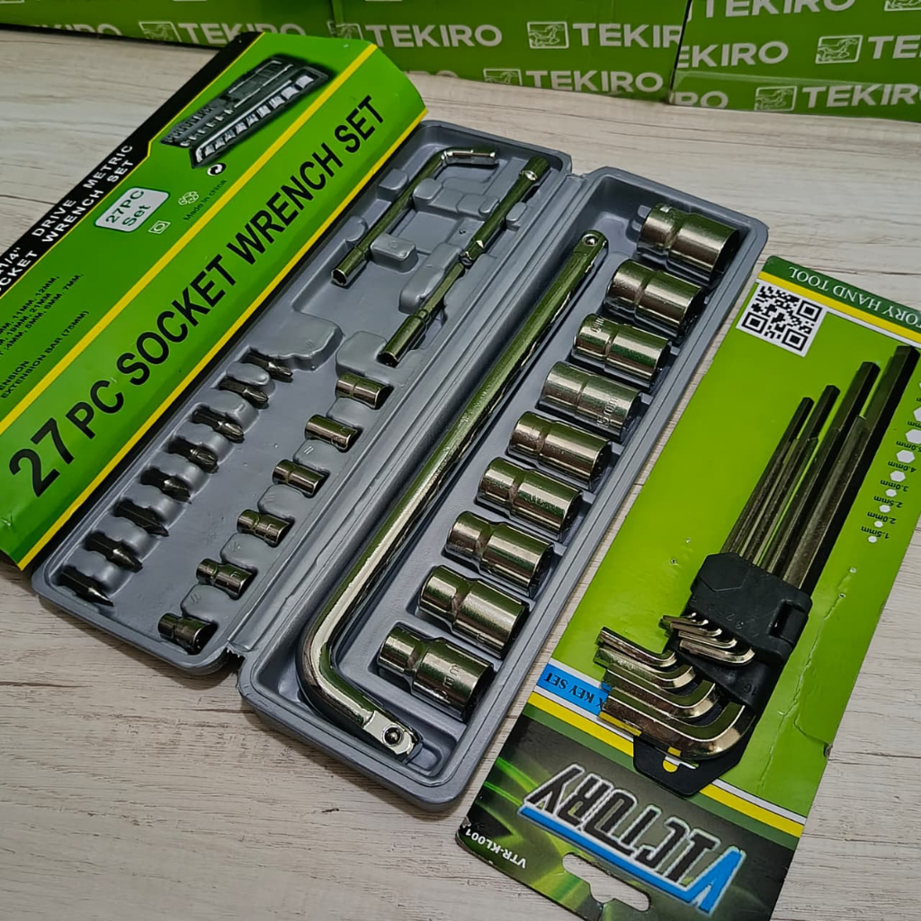 Paket 2 Set /  VICTORY Kunci Sok Socket Shock 27Pcs + Kunci L Panjang 9pcs / Sock Set Toolkit