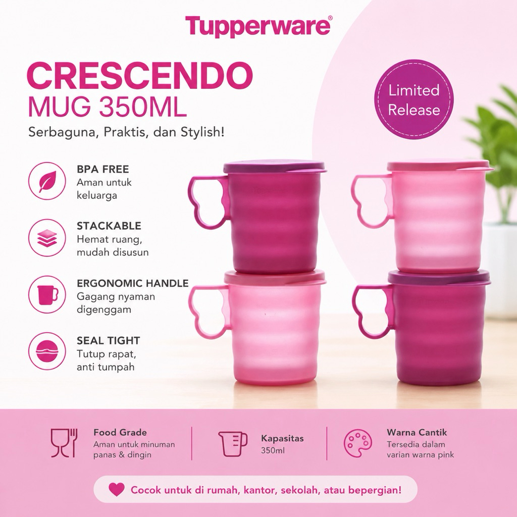 tupperware crescendo mug 350ml gelas