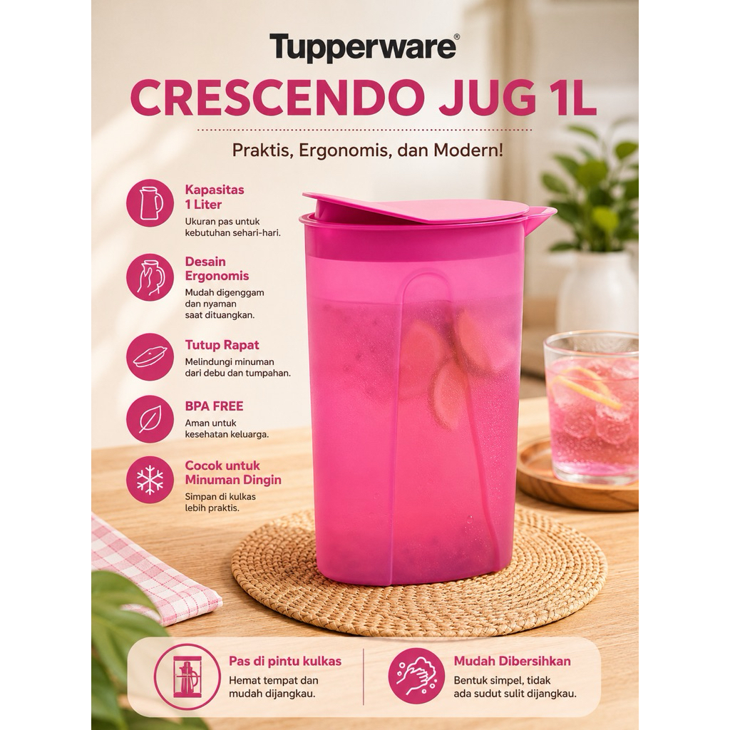 tupperware crescendo jug 1L teko