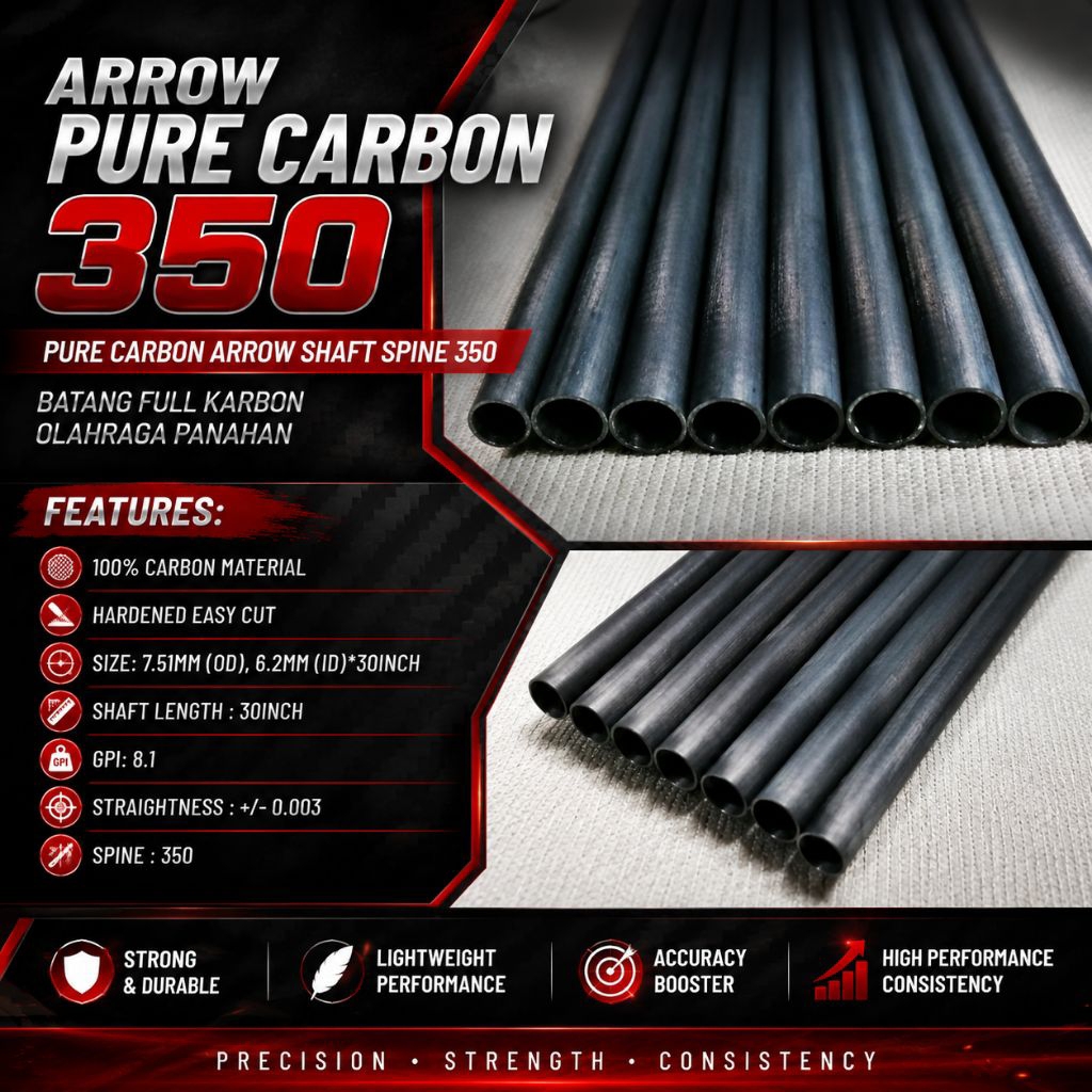ARROW PURE CARBON SHAFT SPINE 350 30 Inch - Batang Arrow Full Carbon OD 7.51mm ID 6.2mm - Shaft Pana
