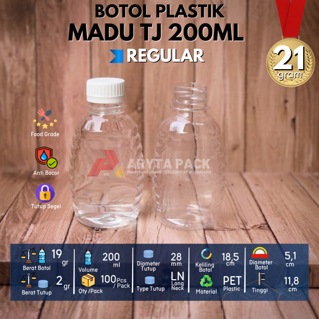 Botol plastik PET 200ml madu TJ minuman jusu susu kopi tutup LN warna-warni - FLASH