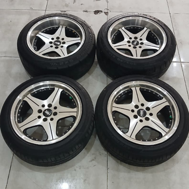 jual velg copotan racing ring 16 pcd 4x100+4x114,3 et 35/18 black polish + ban 195 50 r16/205 50 r16