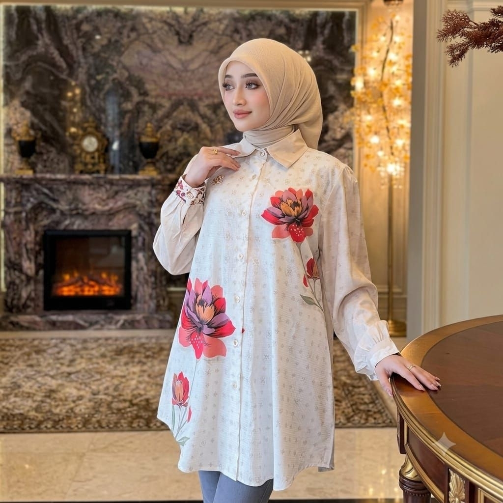 Termurah Tunik Print Motif Bunga ShellaSaukia 100% Original SS