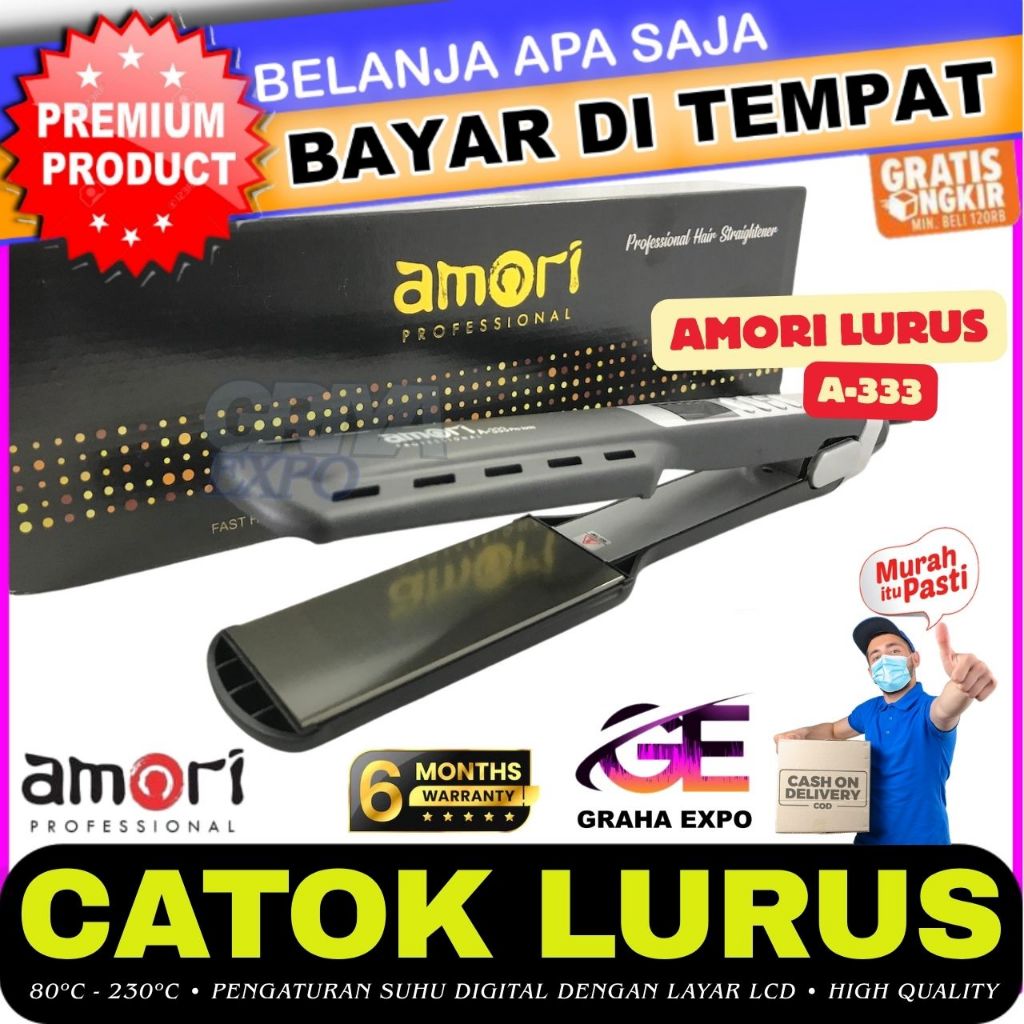 Catok Amori Lurus Plat Lebar 333 Professional Pro Ionic Original Catokan Rambut Ion Layar LCD