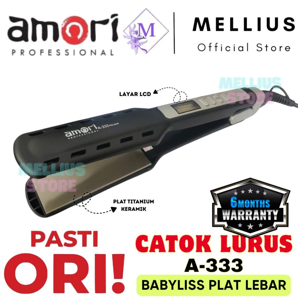 Catok Amori Lurus Plat Lebar 333 Professional Pro Ionic Original Catokan Rambut Ion Layar LCD