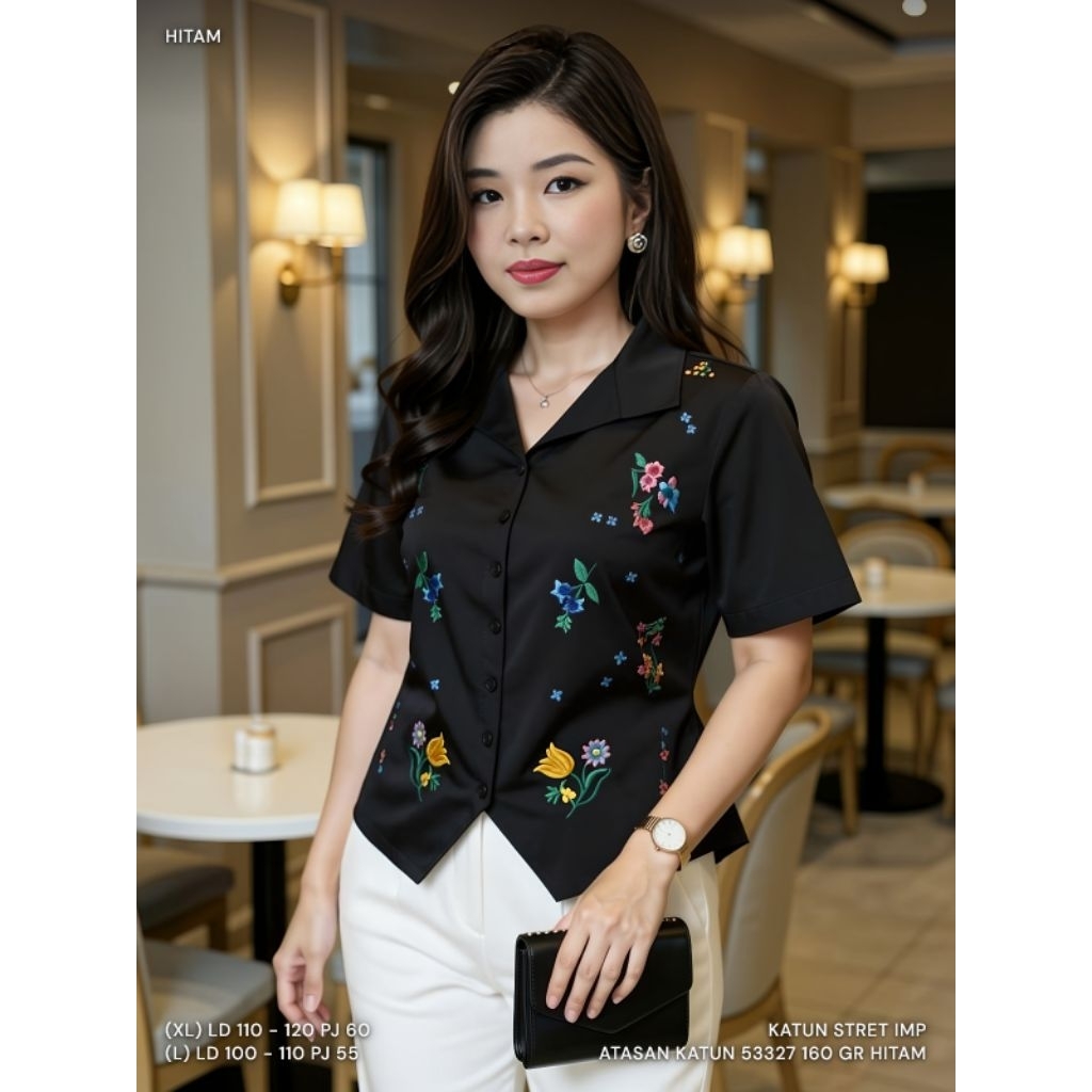 KEMEJA BLUS ATASAN KATUN BORDIR BANGKOK 53327 ATASAN KATUN BUNGA 50050