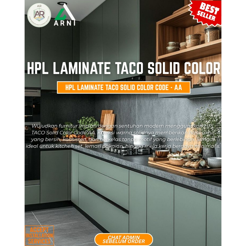 HPL Laminate Taco Solid Color Code AA | HPL Laminasi Taco Warna Polos Code AA | Pelapis Furniture Ta