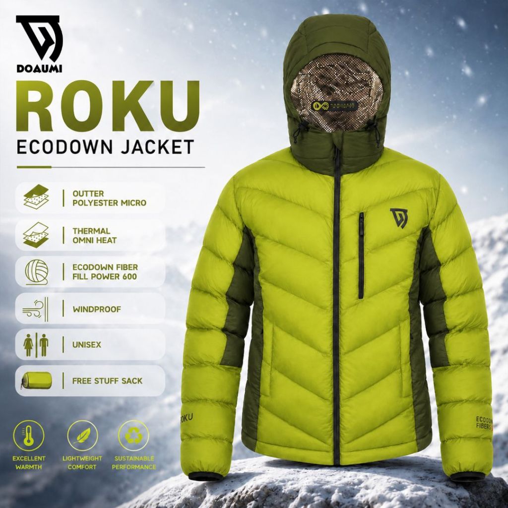 JAKET BULU ANGSA SYNTETHIC ECODOWN THERMAL HEAT JACKET DOAUMI ROKU WINTER JAKET HIKING CAMPING TRAVE
