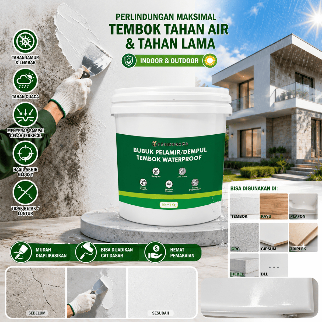 Bubuk Pelapis Tembok Waterproof Tahan Jamur & Lembab
