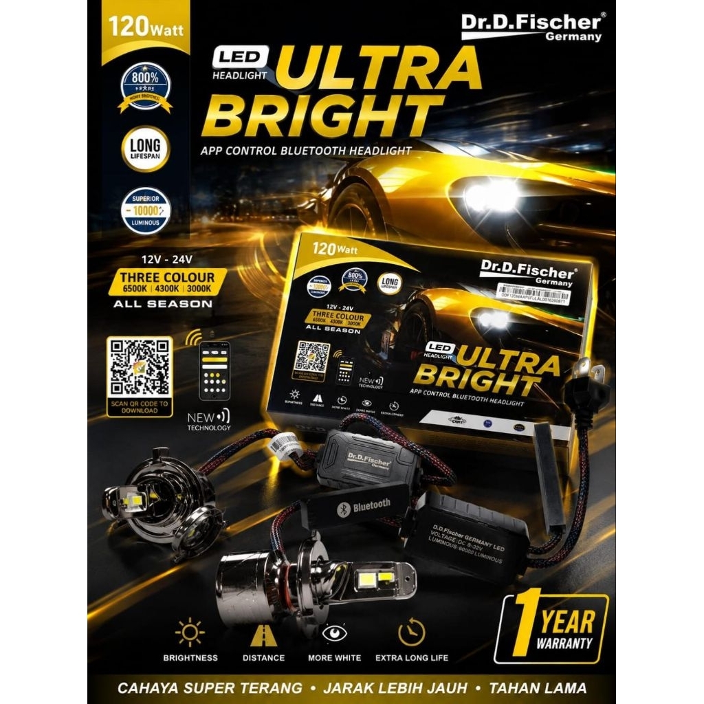 Lampu LED DR.D.Fischer Germany H4 Hyper 120 Watt 6500 Kelvin