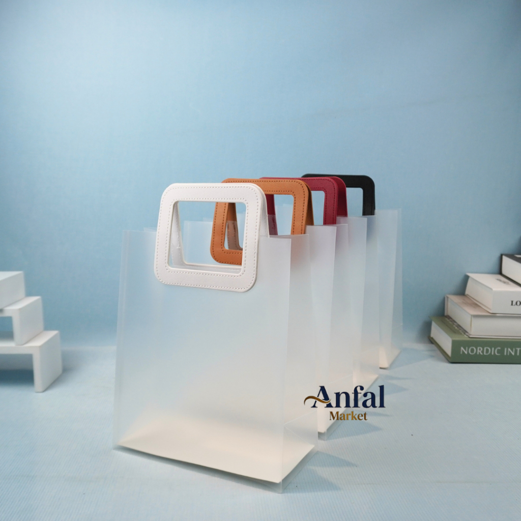 Paper Bag Transparan Mika PVC Premium Tebal Handle Kotak Persegi | Eco-Friendly Handle Kuat | Tas So