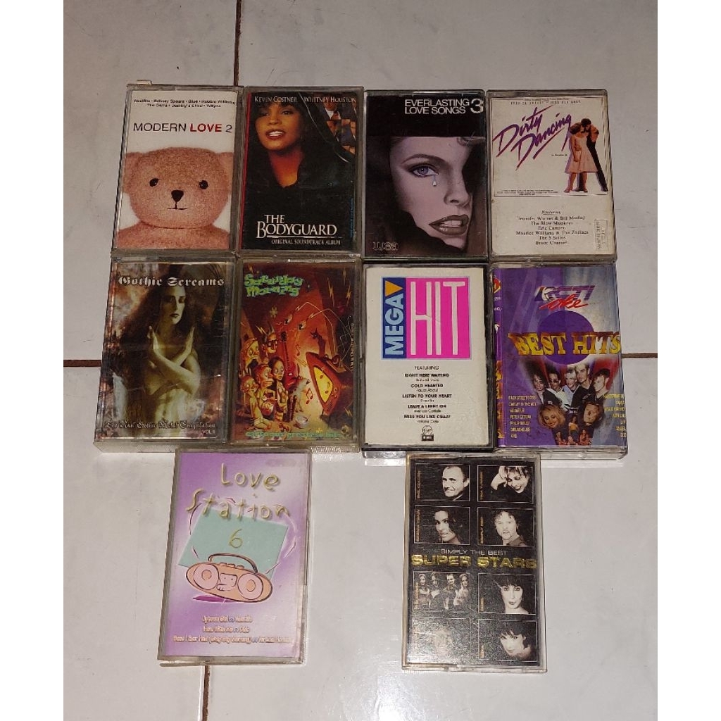 kaset kompilasi MODERN LOVE 2 / THE BODYGUARD / EVERLASTING LOVE SONGS 3 / DIRTY DANCING / GOTHIC SC