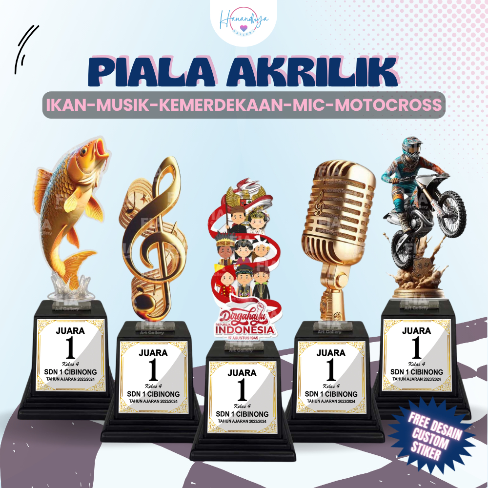 Piala Akrilik Custom Sticker Tatakan Souvenir Hadiah Kemerdekaan Agustusan, Ikan Mas / Carp, Motocro