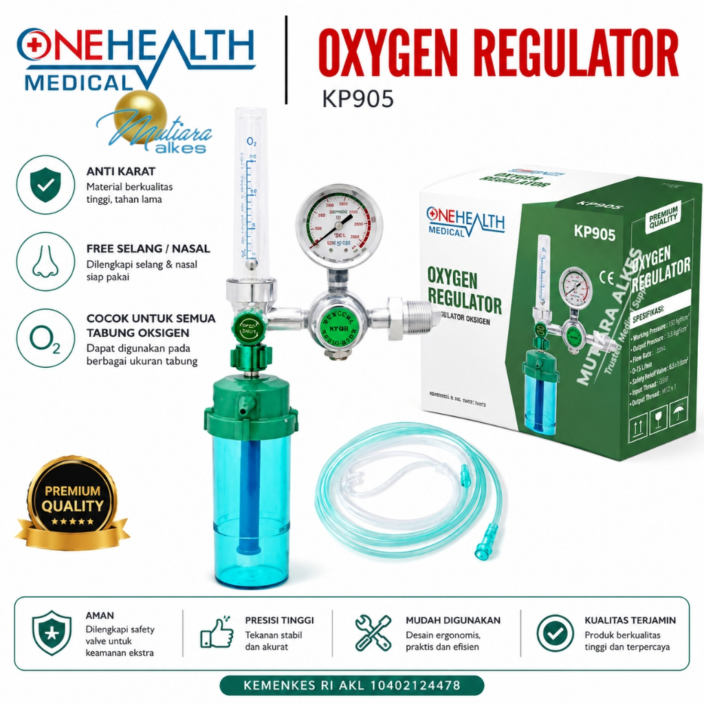 Onehealth Regulator Oksigen Medis Lengkap Botol / Oxygen Regulator Tabung Oksigen Anti Bocor Origina