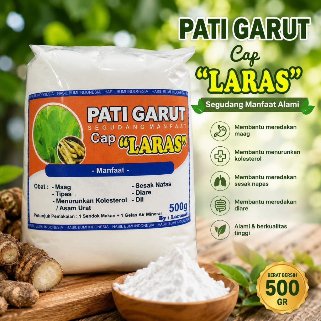 Tepung Pati Garut - tepung Garut - Pati Garut cap Laras - 500 gr - pengobatan maag - pengobatan tipe