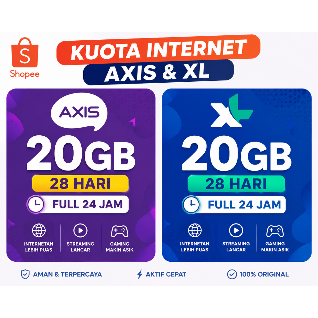 Kuota Data AXIS dan XL 20GB 28 Hari 24 Jam Full Nasional
