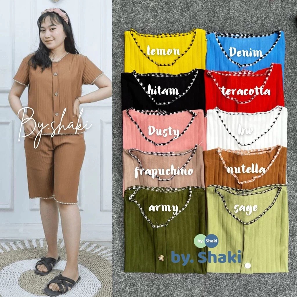 SETELAN WANITA ONE SET HOTPANTS KNIT LENGAN PENDEK CELANA PENDEK TERBARU - SETELAN BAHAN KNIT