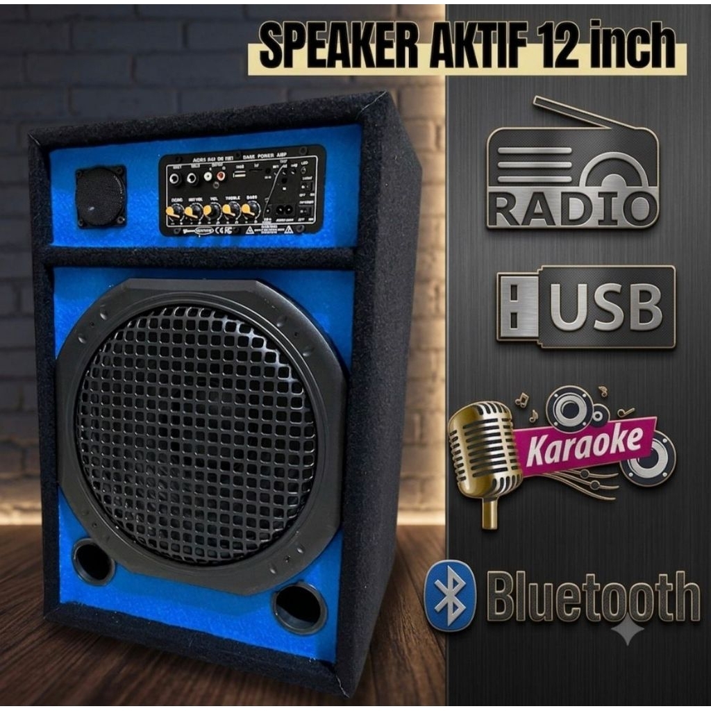 Speaker Aktif 12 Inch Speker 12 in Bass Karaoke Bluetooth blutut Radio USB Murah