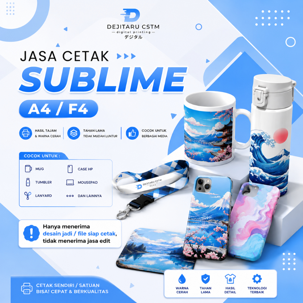 (SEHARI JADI) Jasa Cetak SUBLIM A4 Premium