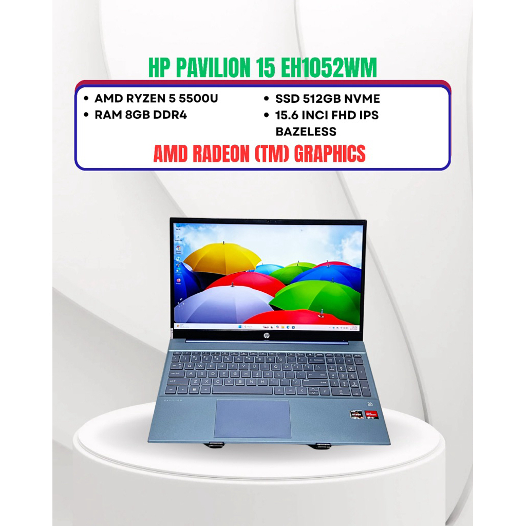 HP PAVILION 15 EH1052WM AMD RYZEN 5 5500U RAM 8GB SSD 512GB 15.6inci FHD IPS