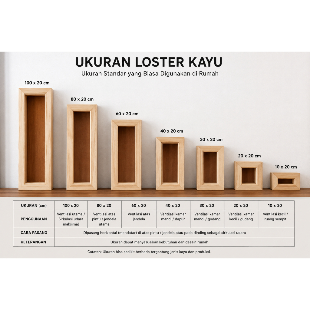 Loster Kayu Minimalis Modern Roster Ventilasi Udara Atas Pintu Jendela Rumah All Size 10cm - 100cm
