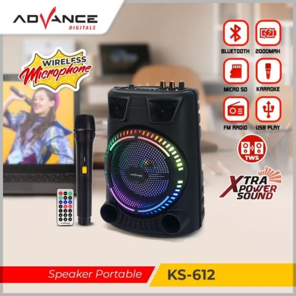 [SECOND] ADVANCE DIGITALS SPEAKER PORTABLE KS-612 – Bluetooth Karaoke Speaker dengan Wireless Microp