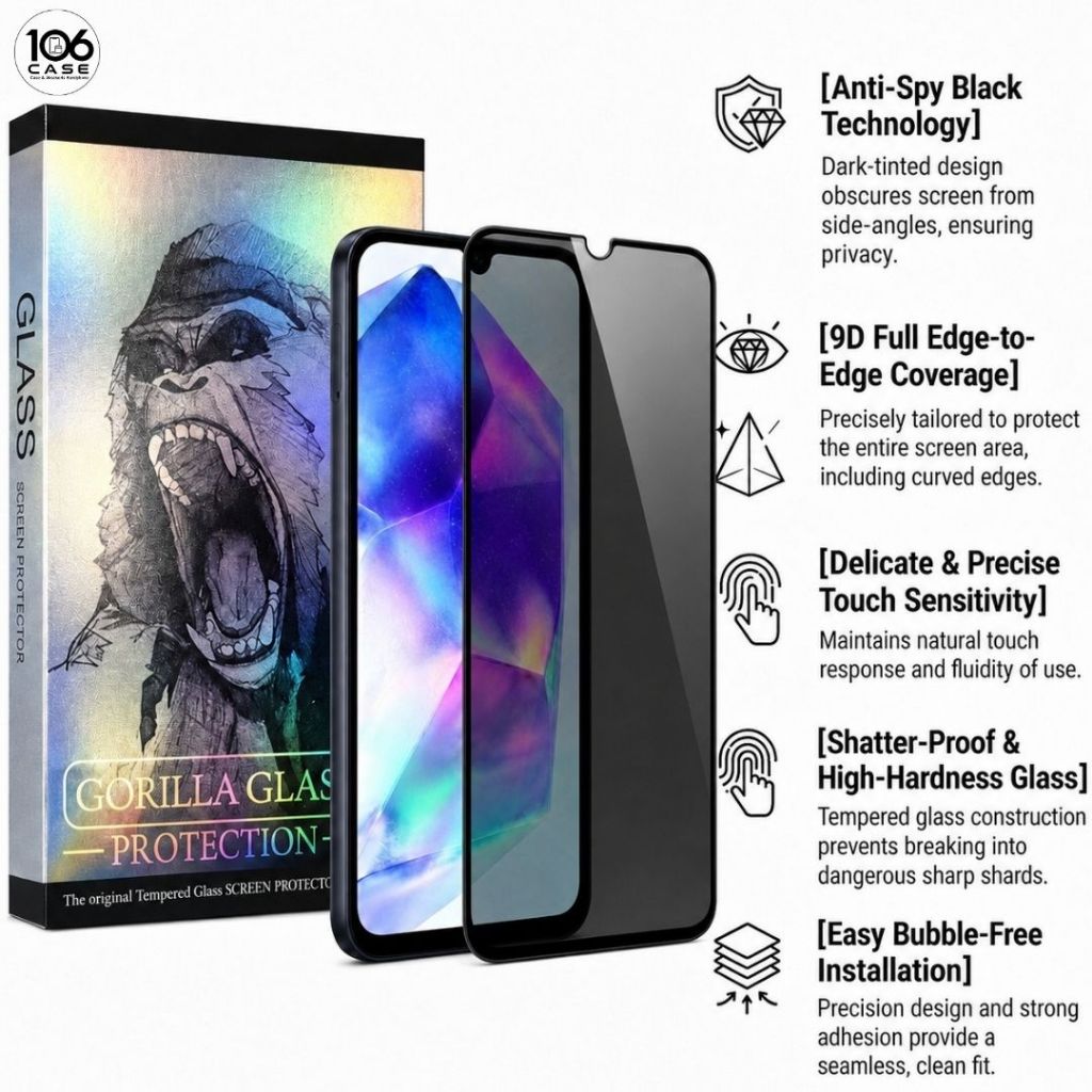 For Samsung Galaxy A56 Gorilla Glass Anti Spy Privacy Tempered Glass Full Cover 9D 9H Anti Gores HD 