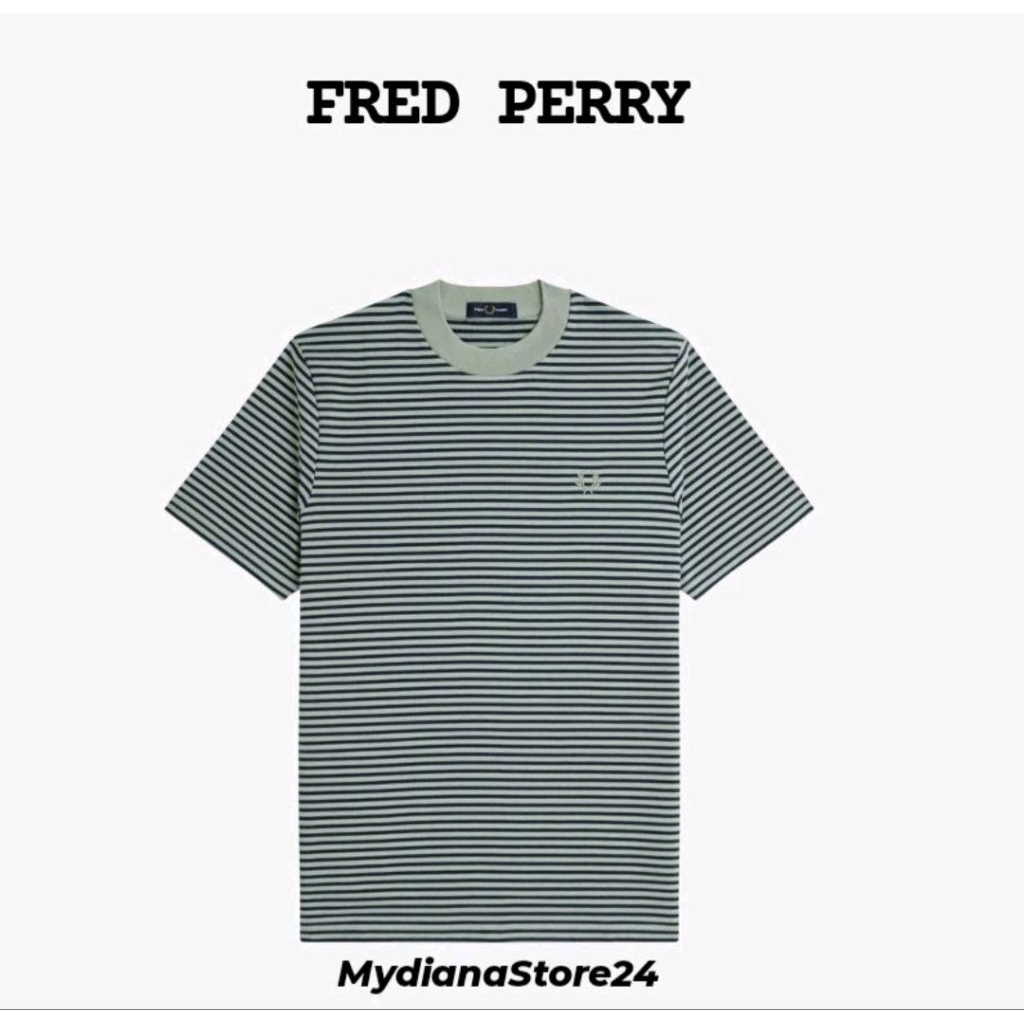 FRED FRED - FRED PERRY FINE STRIPE HEAVYWEIGHT T-SHIRT - BAYLEAF