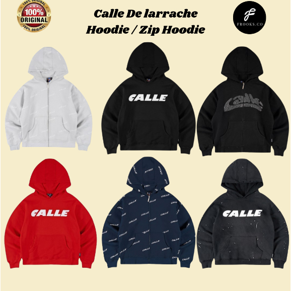 [ Original ] Calle De Larrache Hoodie / Zip Hoodie Black , Washed , Red , Zip Rhinestone