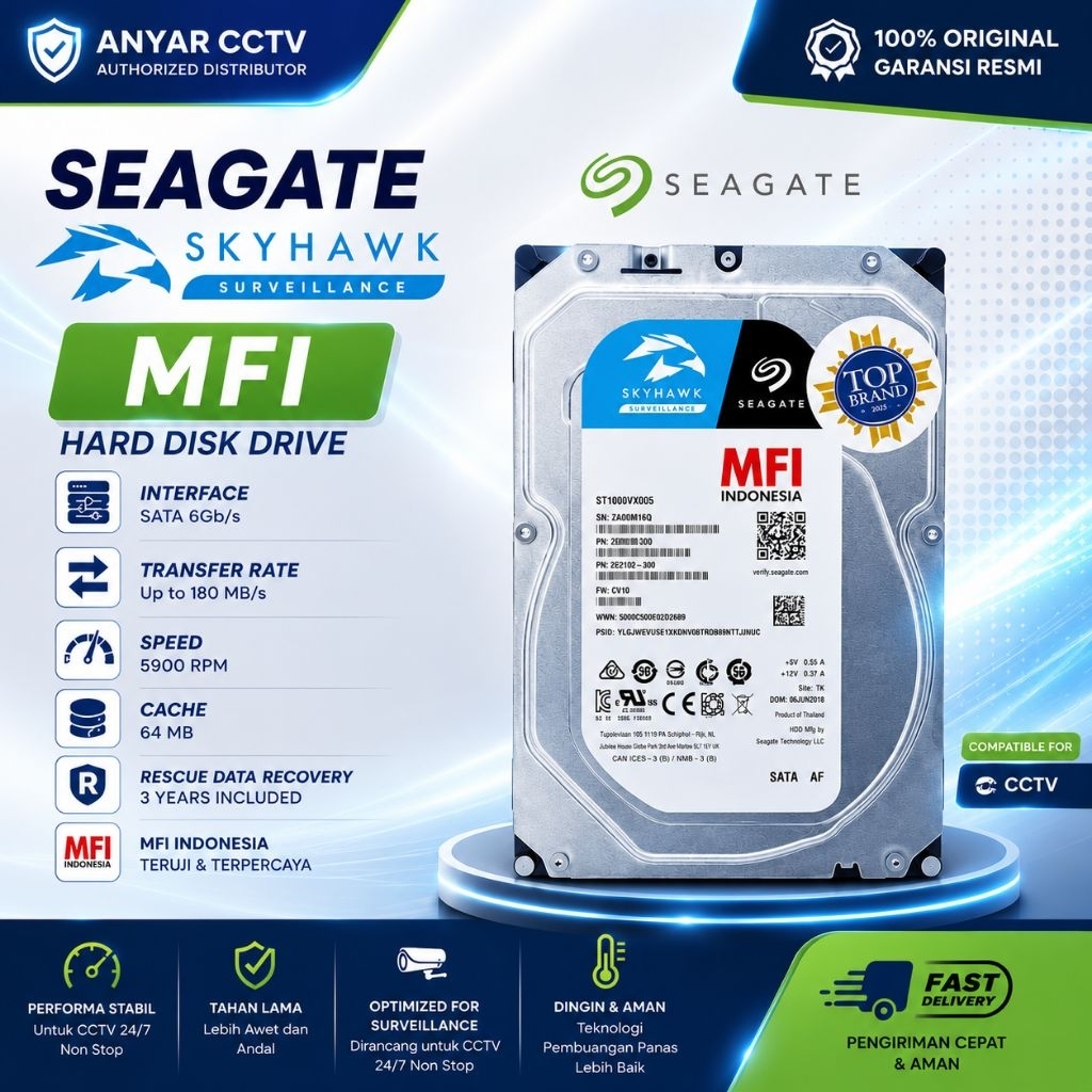 SEAGATE Skyhawk MFI Harddisk SEAGATE Original Garansi Resmi 3 Tahun 1TB 2TB 4TB 6TB 8TB 10TB 12TB 16