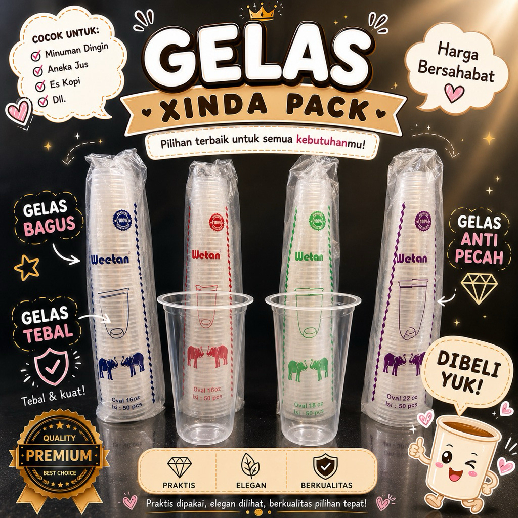 CUP GELAS OVAL TEBAL 7-7.4 GR HARGA GROSIR | GELAS PLASTIK | GELAS POP ICE 1 DUS ISI 1000 PC