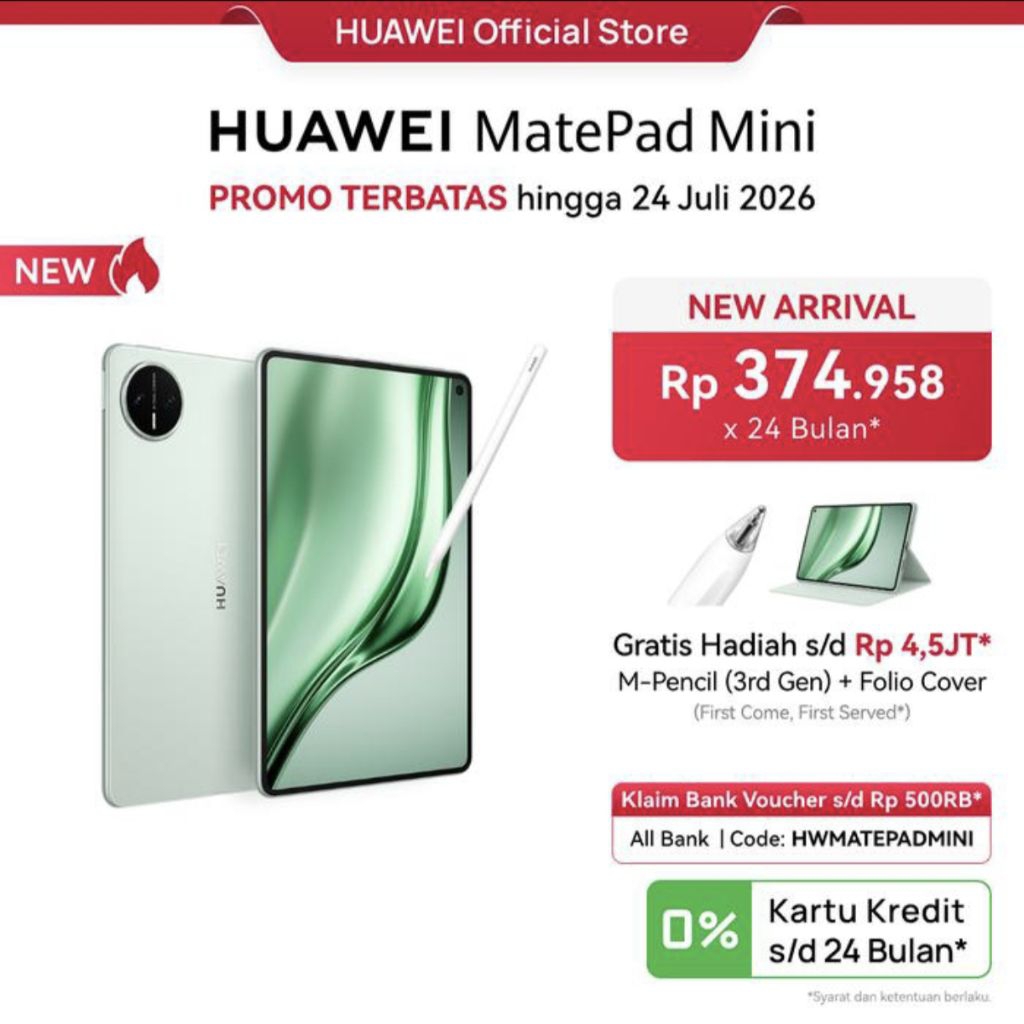 Huawei MatePad Mini RAM 12GB ROM 256GB Tablet 8,8" Flexible OLED PaperMatte Display (Spruce Green) +