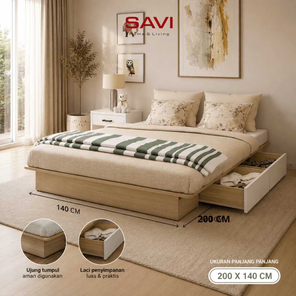 SAVI - CAMILLE BD140 Dipan / Ranjang / Tempat Tidur dengan Laci Penyimpanan / Divan 140 / Dipan Laci
